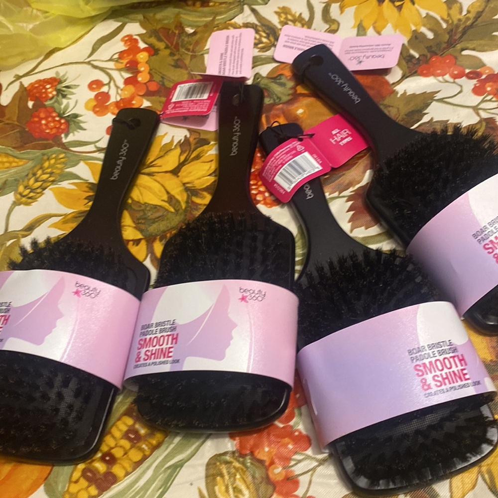 Boar Bristle Brush set of 4 Smooth & Shine  NEW-10” L/Bristle Is 5”